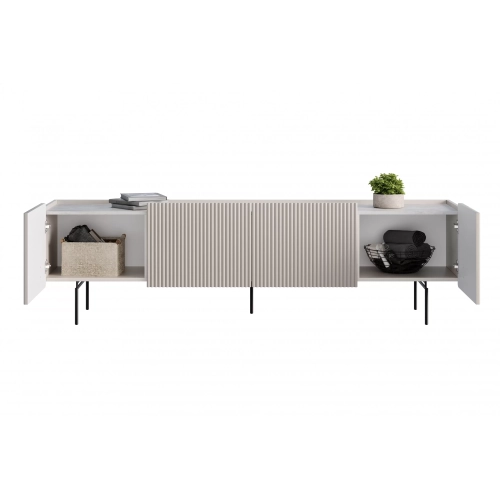Szafka RTV Malmi 200 cm - kaszmir / crema bianca / czarne nóżki